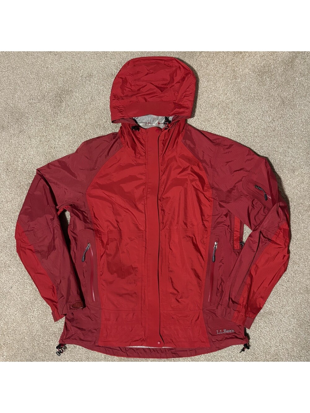 L.L. BEAN Men's Sz M Red Rain Jacket Hooded Vented Pit Zip Pocket Nylon Gorpcore